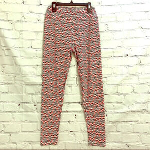 LuLaRoe Red, Black and White Geometric Print Leggings - OS (sz 2-10)